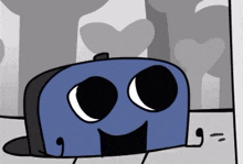 a cartoon drawing of a blue object with a hat on