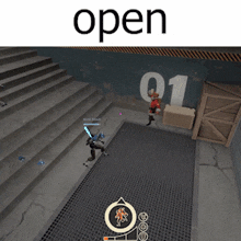 a screenshot of a video game with the number 01 on the wall