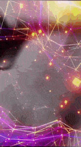 a purple and yellow background with lines and stars