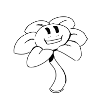 a black and white drawing of a flower with a face and a hand .