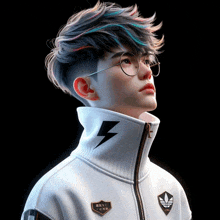 a boy with glasses and a lightning bolt on his collar