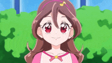 a girl with a pink headband and a heart necklace