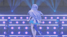 a girl with long white hair is standing on a stage