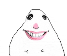 a drawing of a hamster 's face with a big smile and pink lips .