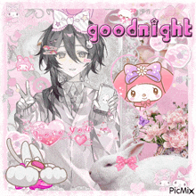 a picture of a girl holding a cell phone with the words goodnight on it