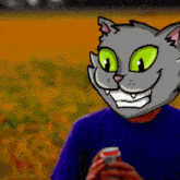 a man with a cat mask on his head holding a can of pepsi