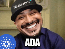 a man wearing a hat that says multivers on it is smiling