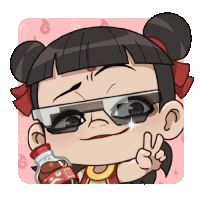 a cartoon of a girl wearing sunglasses and holding a bottle of coke