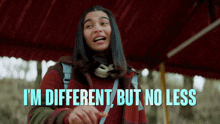 a woman says i 'm different but no less while pointing at something