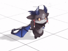 a 3d model of a bat with blue wings is laying on the floor