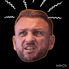 a drawing of a man 's face with a black background and the words inshot at the bottom