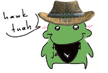 a drawing of a frog wearing a cowboy hat with the words hawk tuah above it