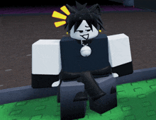 a cartoon character with a bell around his neck and a smiley face