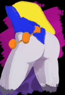 a drawing of a person 's butt with a blue and yellow top