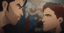 two men are looking at each other in a cartoon and they are fighting .