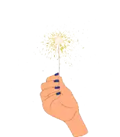 a hand with blue nail polish holding a sparkler