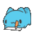 a pixel art of a blue cat holding a piece of paper .