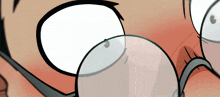 a close up of a cartoon character 's eyes with glasses on