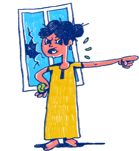 Angry Woman Has Her Window Smashed Sticker - Gully Cricket Tennis Ball Broken Window Stickers