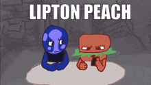 two cartoon characters are sitting next to each other with the words lipton peach written above them