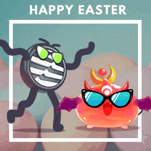 a happy easter greeting card with two characters