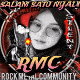 a poster for rmc rock metal community shows a woman wearing glasses and a hijab