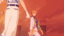 a couple of anime characters are holding hands