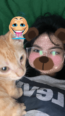 a person wearing glasses and a cat with a teddy bear face