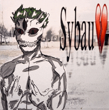 a drawing of a skeleton with sybau written on the bottom right