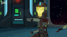 a cartoon of a robot with the letters as on the bottom
