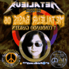 a metallica logo with a woman 's face in the center