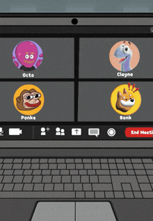 a computer screen shows a video call with clayno and ponke