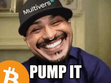 a man wearing a hat that says multivers is smiling