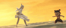 a cartoon of a man carrying a small child on his shoulders