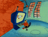 a cartoon of a man sitting in front of a television