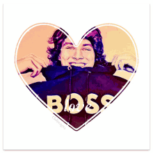 a picture of a man wearing a jacket that says boss on it