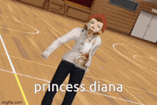 a cartoon character is standing on a basketball court with the words princess diana below him