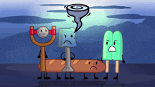 a group of cartoon characters including a slingshot a ice cube and a popsicle
