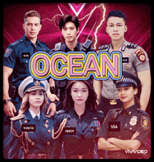 a group of police officers standing next to each other with the word ocean written above them