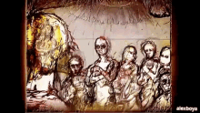 a drawing of a group of people standing next to each other with alexboya written in the corner