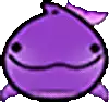 a purple whale with a smile on its face is a cartoon .