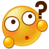 a yellow smiley face with big eyes and a question mark on it .
