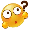 a yellow smiley face with big eyes and a question mark on it .