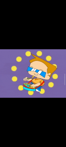 a cartoon of a boy wearing sunglasses playing a drum