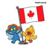 a cartoon of a snake holding a canadian flag next to a cat
