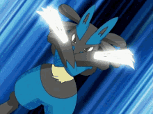 a blue and black pokemon with the letter a on its ears