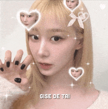 a picture of a girl with hearts and the words gise de tai on the bottom