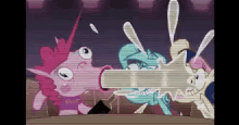 a cartoon drawing of pinkie pie and a rabbit