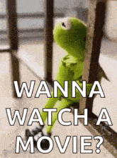 kermit the frog is sitting on a railing looking out a window .