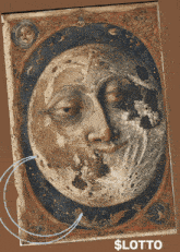 a painting of a moon with a face on it and the word lotto below it